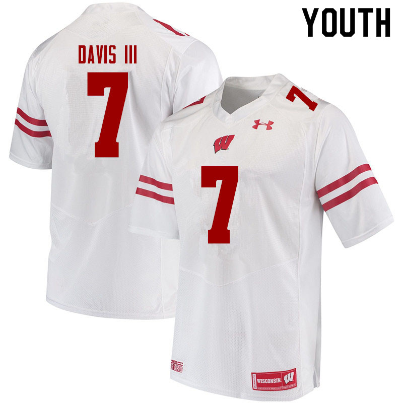 Youth #7 Danny Davis III Wisconsin Badgers College Football Jerseys Sale-White - Click Image to Close